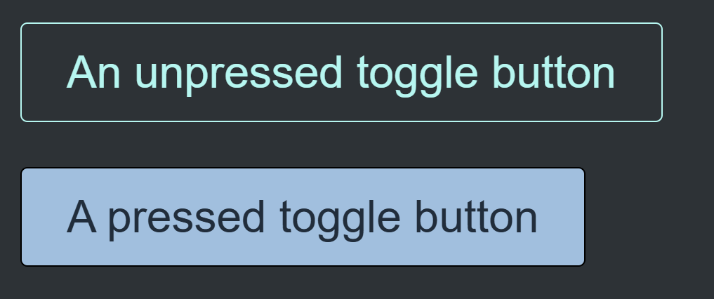 The same two buttons. Now the second button looks just fine, with dark text on a light blue background.